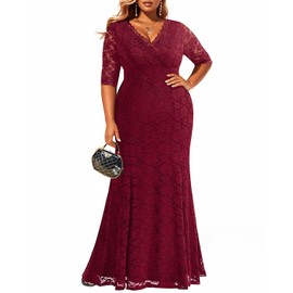 Burgundy Plus Size Dresses Red Formal Evening Party Ball Gown Women Long Prom Holiday Lace Bridesmaid Mermaid Dress 2025