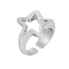 Y2K Hollow Star Open Band Statement Ring Punk Aesthetic for Women Men Stainless Steel Chunky Gothic Grunge Adjustable Stackable Finger Knuckle Rings Vintage Minimalist Silver Comfort Fit Jewelry