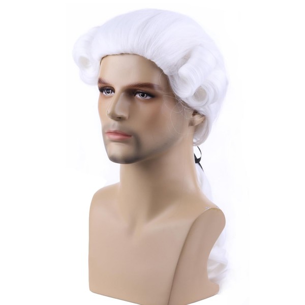 BERON Judge Colonial Wig Man Long Wave White Powdered Wig