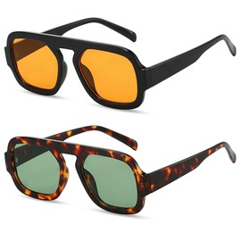 BelleVive 2 Pairs of Trendy Square Sunglasses, Flat Designer Shades with Stylish Frame, Classic Vintage Sunglasses with UV Protection for Men and Women