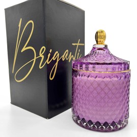 BRIGANTI Large Luxury Scented Candle, Natural Soy Wax Aromatherapy Candles with Essential Oils in Violet & Gold Glass Candle Jars for Home - White Sage and Lavender (16oz - Lavish Lavender)