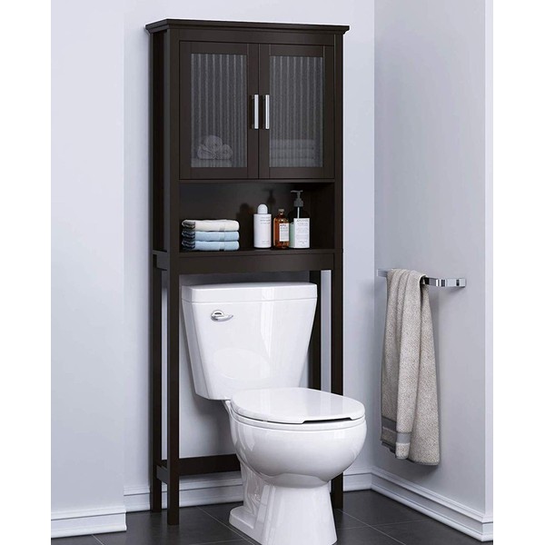 Spirich Over The Toilet Storage Cabinet with Moru Tempered Glass Doors, Bathroom Organizer Above Toilet Storage Cabinet, Espresso
