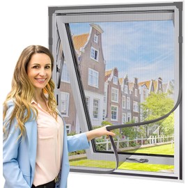 Magnetic Window Screen Adjustable DIY Window Net Screens Mesh Max 51” x 59” Fiberglass Mesh for House Windows with Grey Frame Grey Mesh