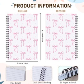 INCOK Coquettee Pink Bow Notebook - Preppy Stuff Preppy School Supplies Cute Spiral Notebook 5.5 x 8.3 Inches Aesthetic Journal School Office Stationery for Girly Women