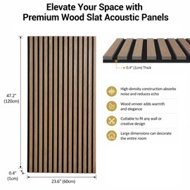 5 Pack Large Wood SlatWall Acoustic Panels for Wall 47.2 x 23.6 x 0.4 Inch Soundproof Sound Absorbing Decor Panels Wood Veneer Panels for Living Room Bedroom Home Studio Office Decor (Walnut, 5 Pack)