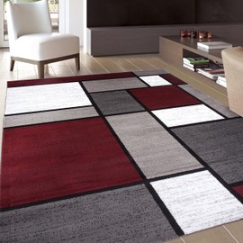 Contemporary Modern Boxes Area Rug 5' 3" X 7' 3" Red