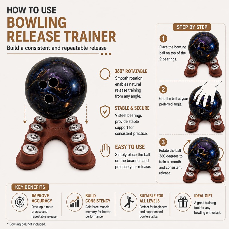 Cragite Bowling Release Trainer with 9 Bearing Ball Spinner