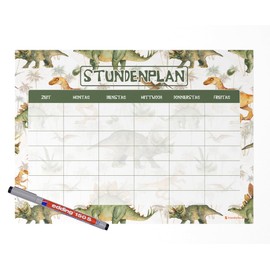 Friendly Fox Dinosaur Magnetic Timetable, Children's Timetable Wipe-Clean, 1st Class Boys, Girls, Children's Weekly Planner Magnetic with Foil Pen