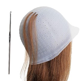 Punched Hole Silicone Highlight Hair Cap with Needle Professional Reusable Highlighting Poked Hole Caps with Hooks for Color Hair Salon Hairdressing Dyeing Staining Tools for Women Men (Open Hole)