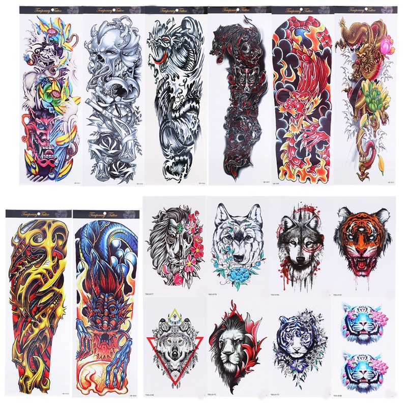 8 Sheets Full Sleeve Temporary Tattoos Stickers Watrproof 8 Sheets