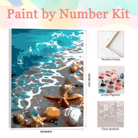 Auremi DIY Beach Sea Paint by Numbers for Adults Kids-Landscape Canvas Oil Painting Kit for Adults,Craft Art Painting with Wooden Frame Kit Acrylic Pigment Drawing Paintwork for Gift Home 20x30cm