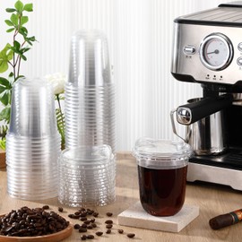 Baderke Clear Plastic Cups with Strawless Sip Lids Disposable Round Bottom Togo Cups for Coffee Smoothie Cold Beverage Coffee Shops and Party Catering(12 oz,50 Pcs)