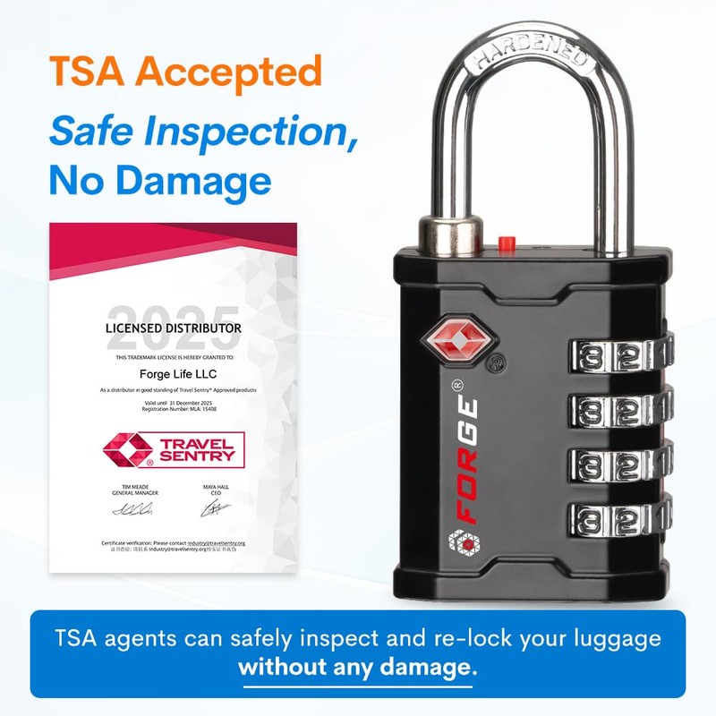 Forge 4-Digit TSA Approved Travel Locks – Heavy-Duty Combination Padlock