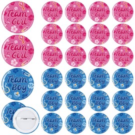 Suncalla 60 Pcs Gender Reveal Button Pins 1.7 Inch Team Boy or Girl Badges Blue and Pink Hibiscus Themed Gender Reveal Decorations for Baby Shower Summer Hawaii Luau Party Supplies