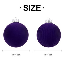 CristBest Velvet Christmas Balls Large Hanging Shatterproof Flocked Christmas Tree Ornaments for Xmas Tree Hanging, Holiday Wedding Party Decorations, Gifts and Home Decorations (Purple, 6" (2pcs))