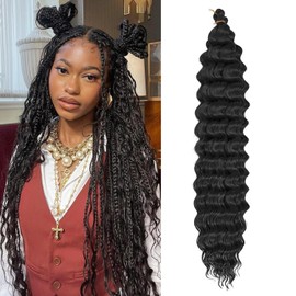 Datanala Ocean Wave Crochet Hair 30 inch Deep Wave Curly Crochet Hair 1pack Long Inch Deep Twist Braiding Hair Extensions Long Braids Deep wave Synthetic hair for Black Women (30inch, 1B)