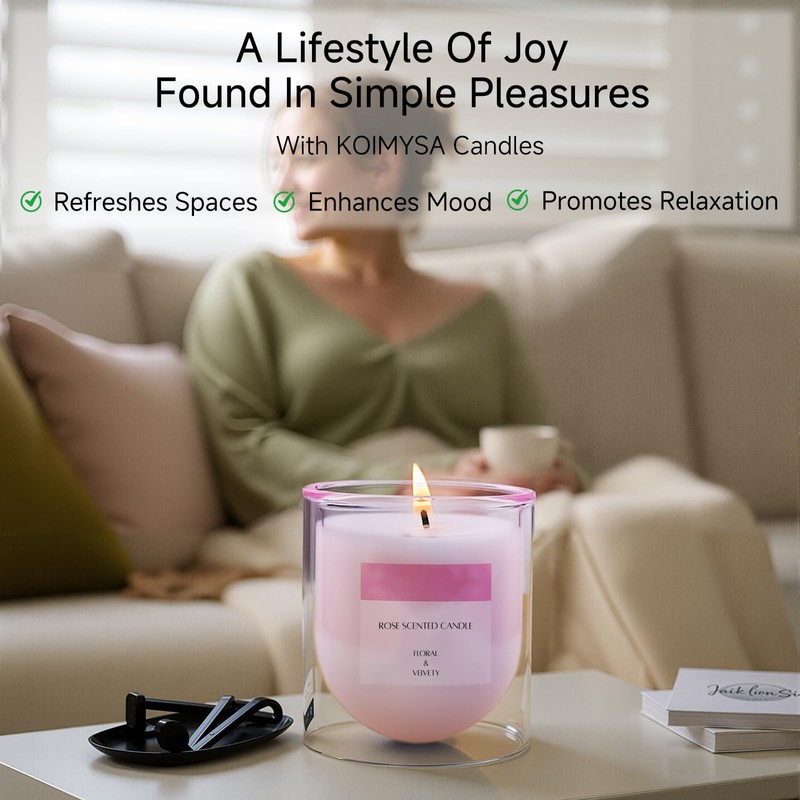 KOIMYSA Rose Scented Candles, Pink Floral Aromatherapy Candle Gifts for