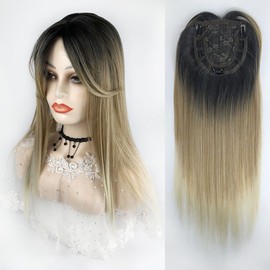 Middle Part Forehead Hairline Replacement Wiglet 45cm Clip in Synthetic Topper with Bangs Seamless Hairpiece (R4/27/613#)