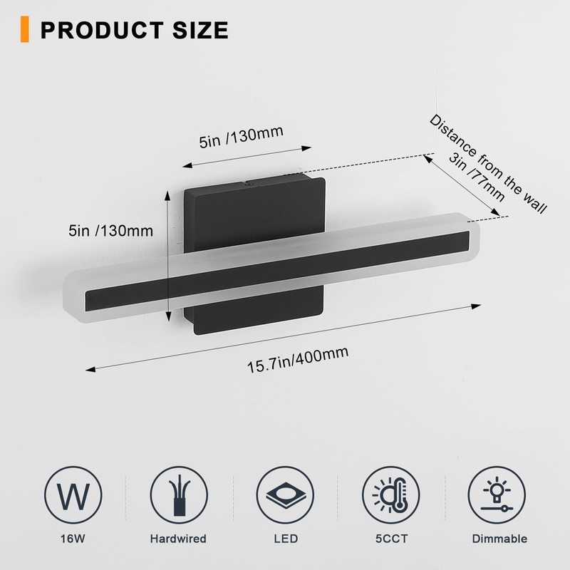 KELIDEN LED Modern Bathroom Vanity Light 15.7 inch 16W Dimmable