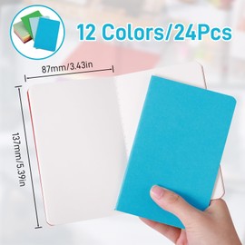 JIANTA Pack of 24 Notepad A6 Blank Small A6 Notebook, Notebook, Colourful with Kraft Paper Cover, 12 Colours for Journal, Diary, Notes, Writing, Office, Budget, To Do List, School, College