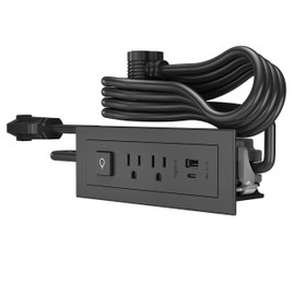 Legrand Wiremold RDSZCBK radiant Furniture Power Center with USB and Switch, Recessed Power Strip, 2 Outlets, Type A/C USB, 6 Foot Cord, Black