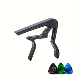 Premium Alloy Capo Quick Change Trigger Clamp for Guitar Banjo Ukulele with 3 Picks (Black)