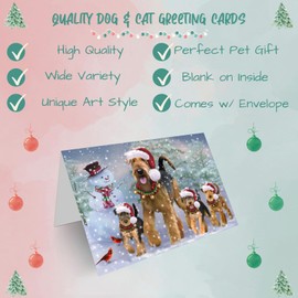 Christmas Running Family Airedale Terrier Dogs Greeting Cards - Adorable Pets Invitation Cards with Envelopes - Pet Artwork Christmas Greeting Cards GCD75263 (1 Greeting Card)