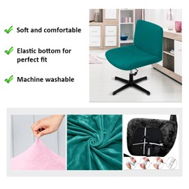Acoolser Armless Chair Slipcover Criss Cross Wide Seat Task Chair Cover Super Soft Velvet Stretch Removable Armless Chair Slipcover Dustproof Protectors (Bluish Green)