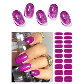 AutyaMee Semi Cured Gel Nail Strips (Purple Cat Eye)-20 PCS Gel Nail Wraps | Gel Nail Stickers, Salon Quality & Easy to Use | UV Light Required