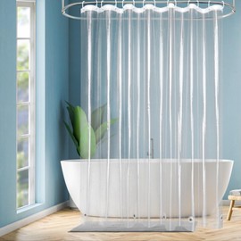 EurCross Shower Curtain 200 x 200 cm Transparent Anti-Mould Bathroom Curtain with 5 Magnets Bottom for Bathroom, Plastic PEVA Waterproof Shower Curtains with 14 Rings