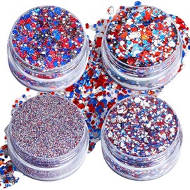 Purpurina Facial 4 Botes Purpurina Gruesa Patriótica Brillante 250 Purpurina Facial Y Corporal Del 4 De Julio para Todas las Edades, y Festivales