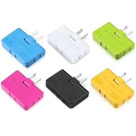 ETwinCoo 3 Way Flat Wall Outlet Extender, 2 Prong Mini Flat Wall Plug Adapter, Rotatable Flat Outlet Adapter(Easy Install & Safe), Type A,Multiple Color (6 Pack)
