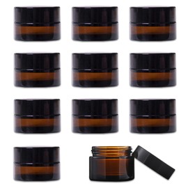 Pack of 10 Cream Containers, Amber Glass Empty Cream Jars, 5 ml Cream Jars for Filling, Glass Container with Lid and Liner for Cosmetics, Creams, Lotions, Essential Oils