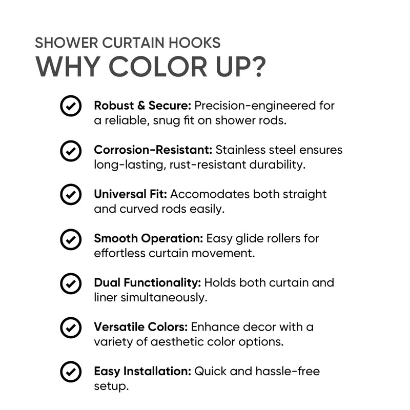 Shower Curtain Hooks - Color Up Premium Double Hook Shower