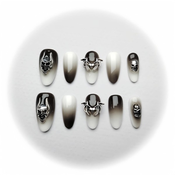 Nails Handmade Press on Nails,Halloween hand-Painted Nails Design by Salon