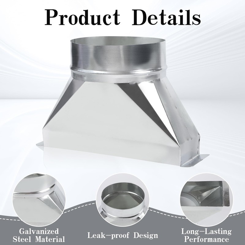 6''Diameter Galvanized Transition, 3-1/4" x 10" x 6'' Rectangular to