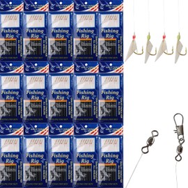 Fishing Rigs Saltwater Bait Lures 15 Packs Surf Fishing Rigs Glow Fishing Bait Rigs Luminous with Fish Skin Feather Shrimp Lure Saltwater Fishing