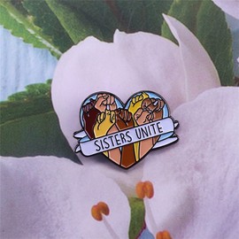 Feminist Brooch Sisters Unite Enamel Lapel Pin Feminism Badge Colorful Letter Badge Enamel Lapel Pin Men Women Gift Bag Clothing Accessories