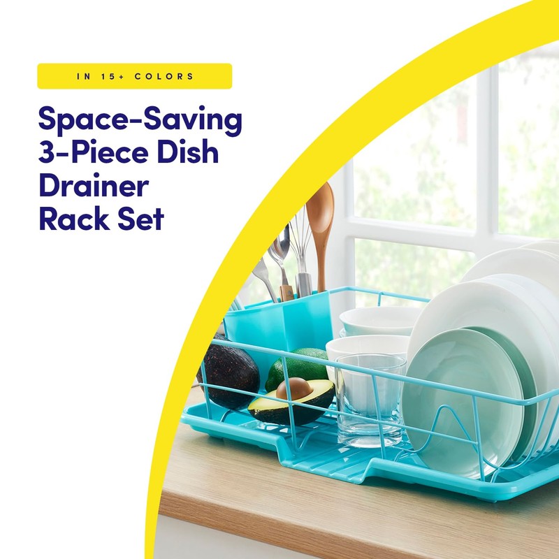 Space-Saving 3-Piece Dish Drainer Rack Set: Efficient Kitchen Organizer for