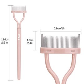 Peine de pestañas, cepillo de cejas, separador de pestañas, aplicador de pestañas, definidor de pestañas con cubierta de peine, cepillo cosmético diseñado con arco, herramienta (rosa desnudo)