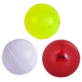 Kosma Pack of 3 Windball Cricket Ball | Indoor & Outdoor Soft Training Cricket Ball for Coaching Practice - ( Red, White & Fluorescent Yellow)