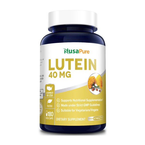 NusaPure Lutein 40mg 180 Veggie Capsules (Non-GMO & Gluten Free)