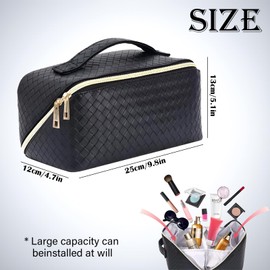 LHLZNB Premium Flat Lay Makeup Bag - Chic wash Bag & Spacious Toiletry Bag for Women, Perfect Travel Make up Bag Organizer for Cosmetics & Skincare Essentials，Toiletry Bags for Women (Black)
