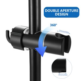 Tenbrachian Universal Adjustable Shower Head Fixing Replacement for 18-25mm, Shower Riser Rail Slider with Hook, 360° Rotation Shower Head Fixing Parts for Slide Rod(Black)