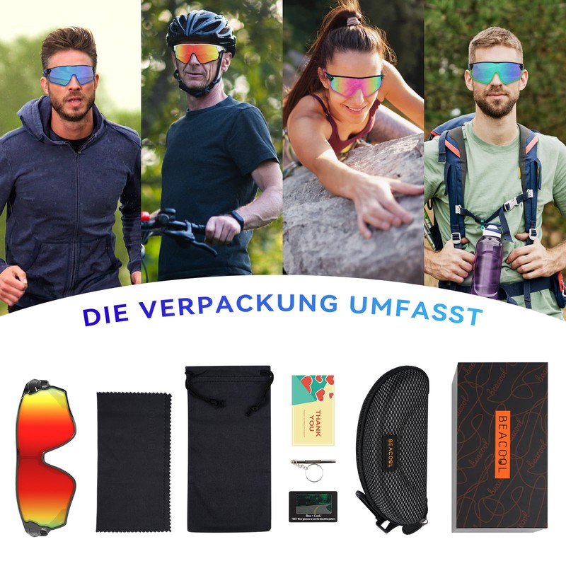 BEACOOL Polarized Sports Sunglasses GlossyBlack Gradient Red