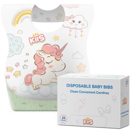 KIIS Disposable Baby Bibs for Travel - Waterproof Baby Smock Bibs for Eating, Toddlers & Kids - Travel & Daycare Essentials for Mess-Free Meals, 20 Count, Unicorn