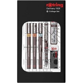 rOtring Isograph S0699390-3 Fineliner and Pencil College Set Technical Pens (0.20 mm, 0.40 mm, 0.60 mm) and Mechanical Pencil (0.5 mm) | Accessories with Black Notebook