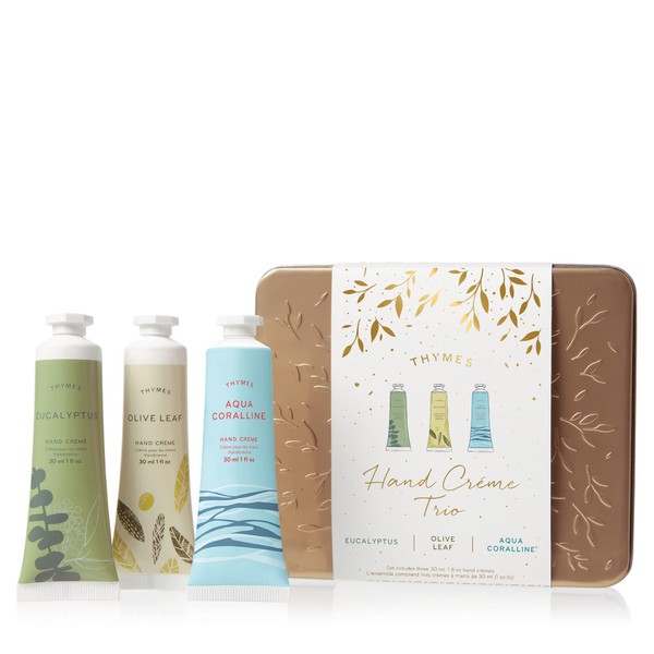 Thymes Hand Cream Trio Gift Set - Eucalyptus, Olive Leaf & Aqua Coralline - Body Skin Care Products with Vitamin E - Hand Moisturizer Set Includes Three Moisturizing Creams - 1 oz ea