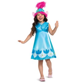 Trolls World Tour Poppy Costume, Trolls World Tour Children's Classic Dress Up Outfit for Girls, Kids Size Small (4-6x) Blue