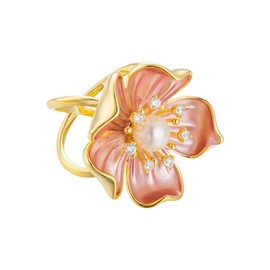 Kokoma Elegant Pearl Camellia Flower Silk Scarf Ring for Women, Cubic Zirconia Floral Scarf Buckle Holder Shawl Brooch Decoration Accessories Jewelry